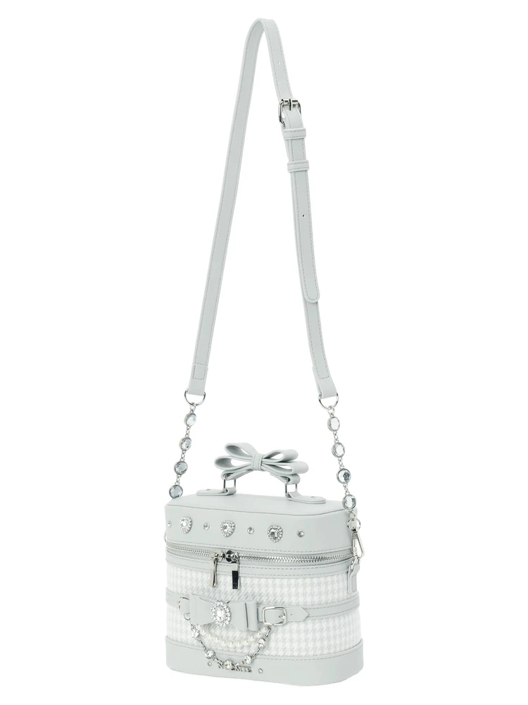 千鳥柄リボンビジューバニティバッグ（ショルダーバッグ｜ピンク