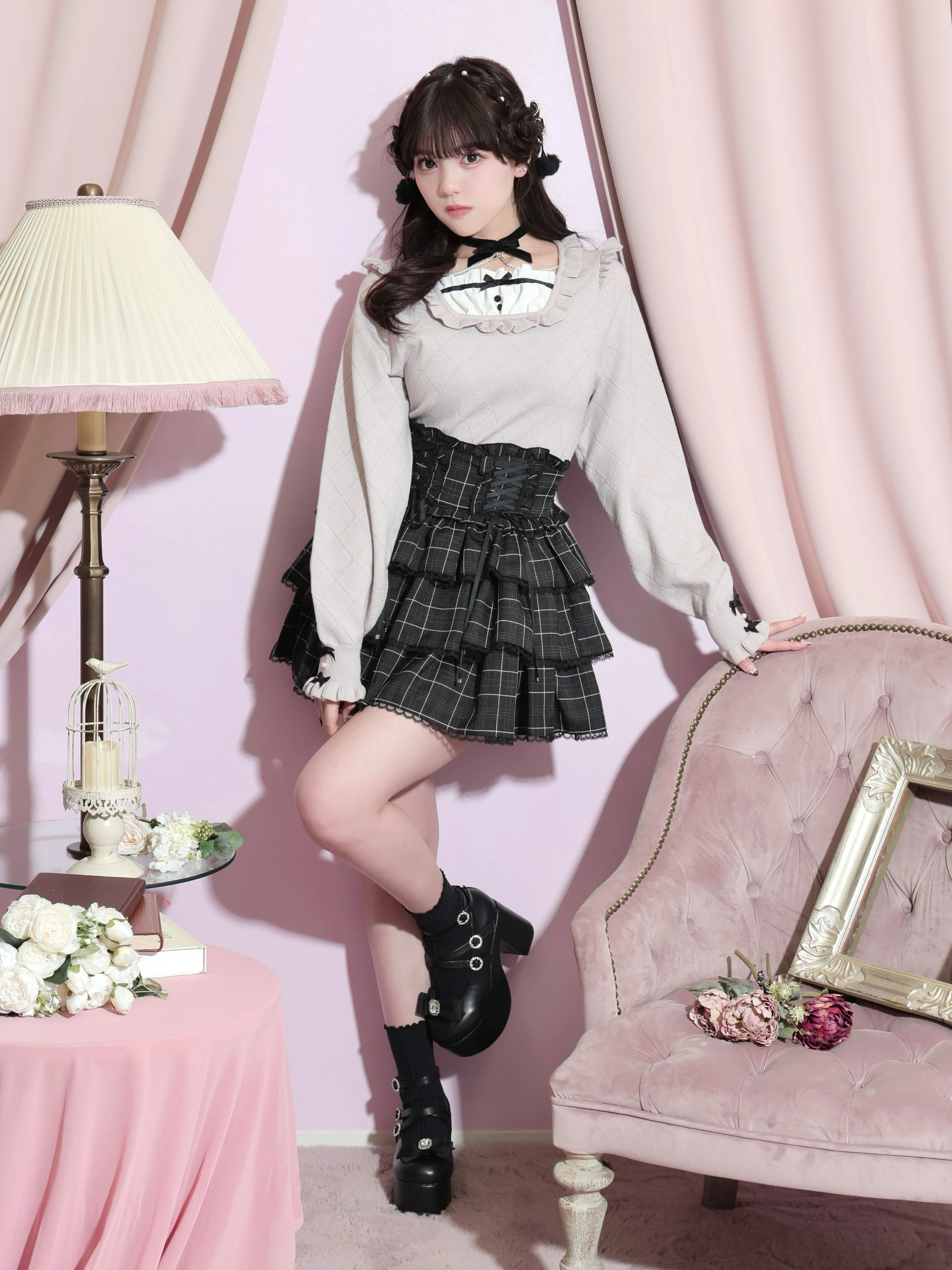 バックリボンベロアチョーカーニット（ニット・セーター｜オフホワイト