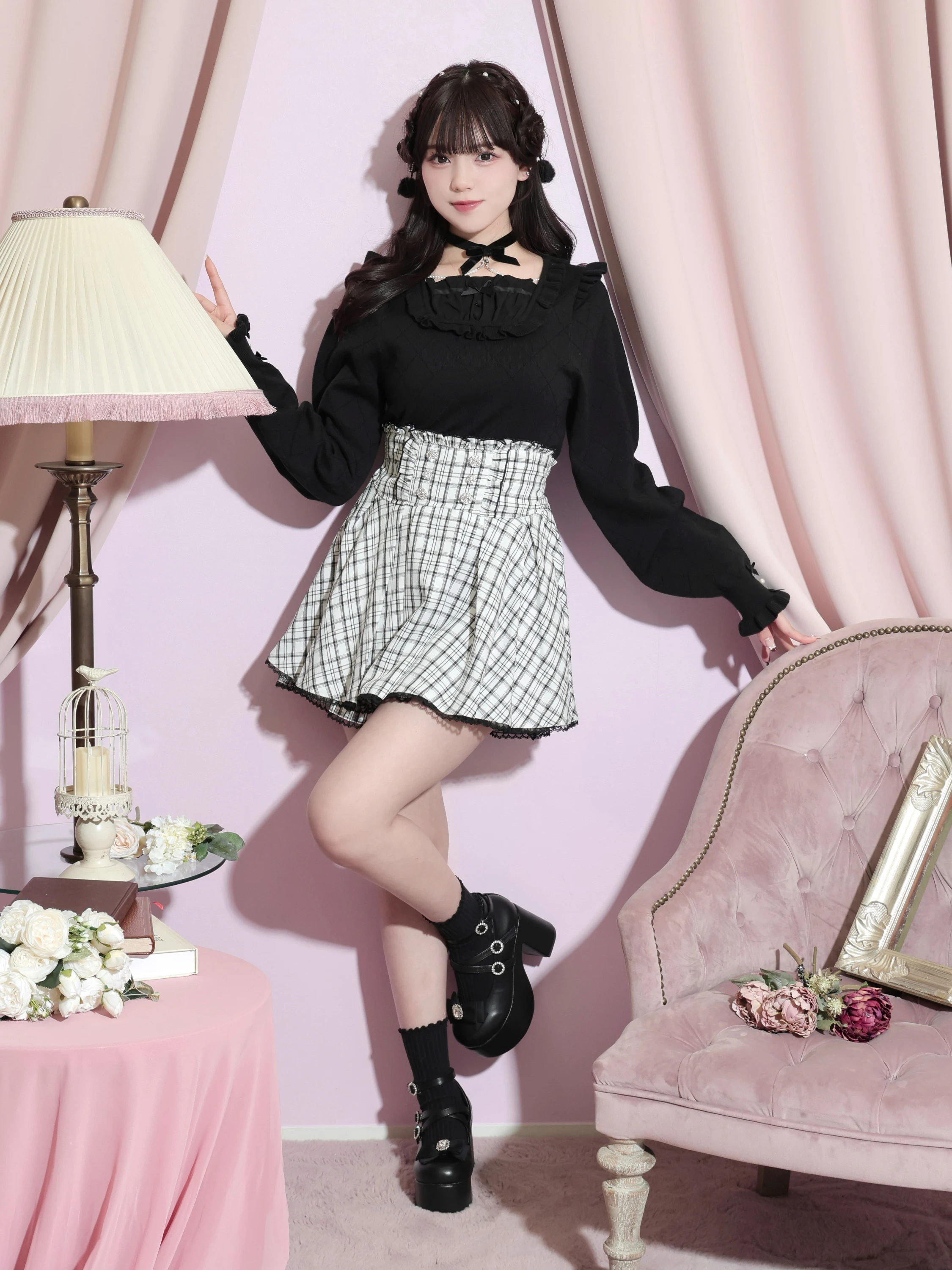 バックリボンベロアチョーカーニット（ニット・セーター｜オフホワイト