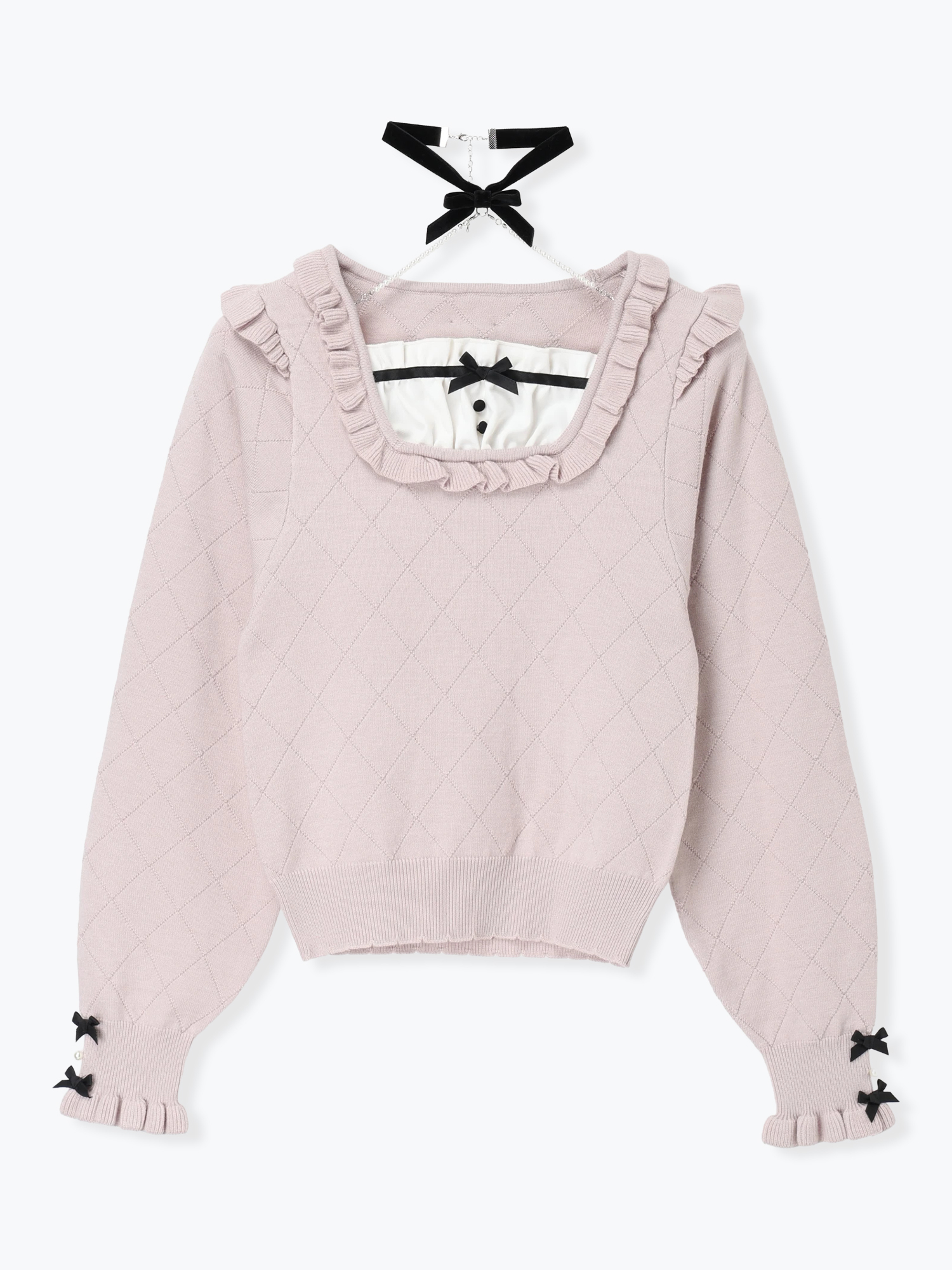 バックリボンベロアチョーカーニット（ニット・セーター｜オフホワイト