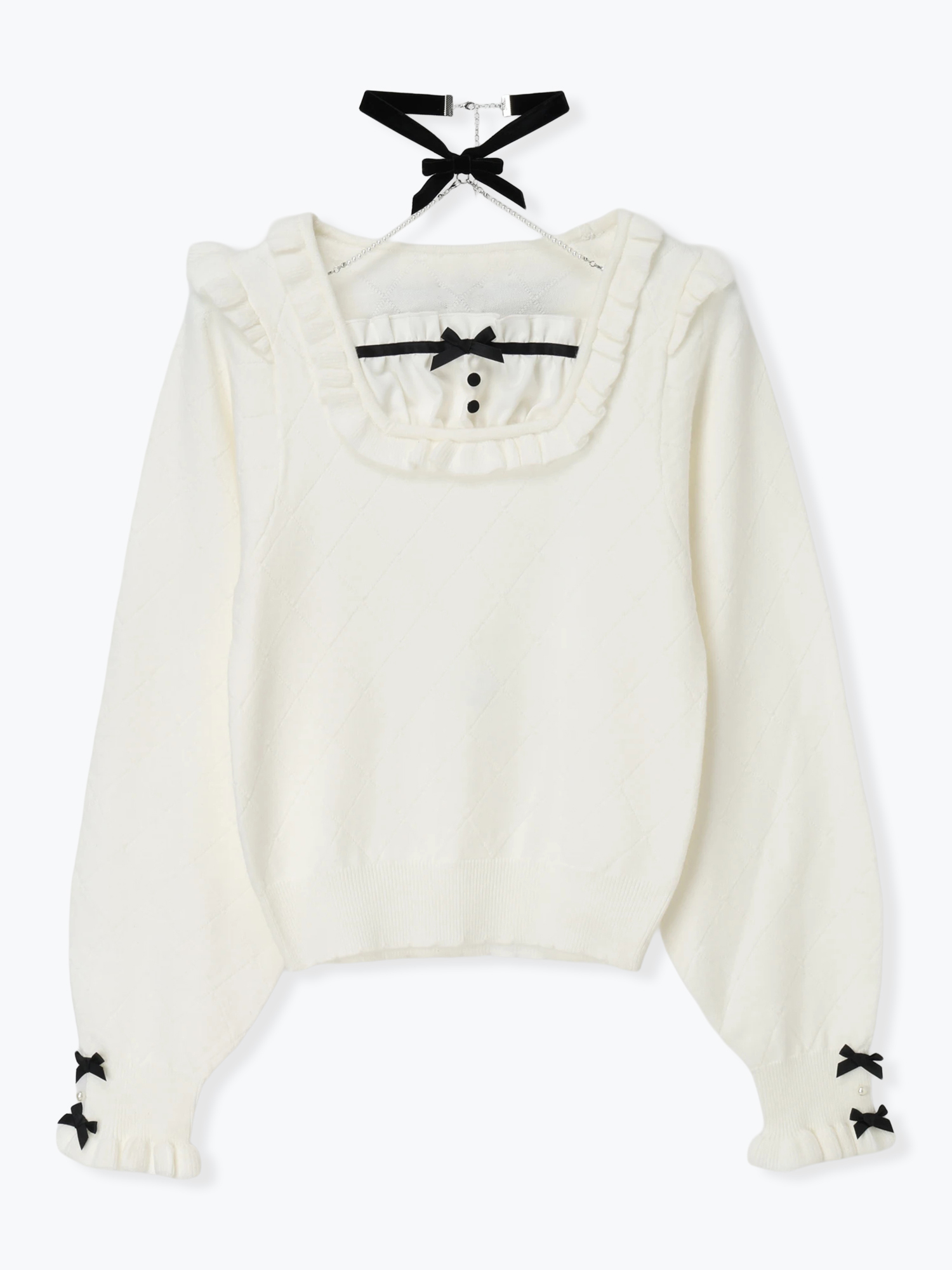 バックリボンベロアチョーカーニット（ニット・セーター｜オフホワイト
