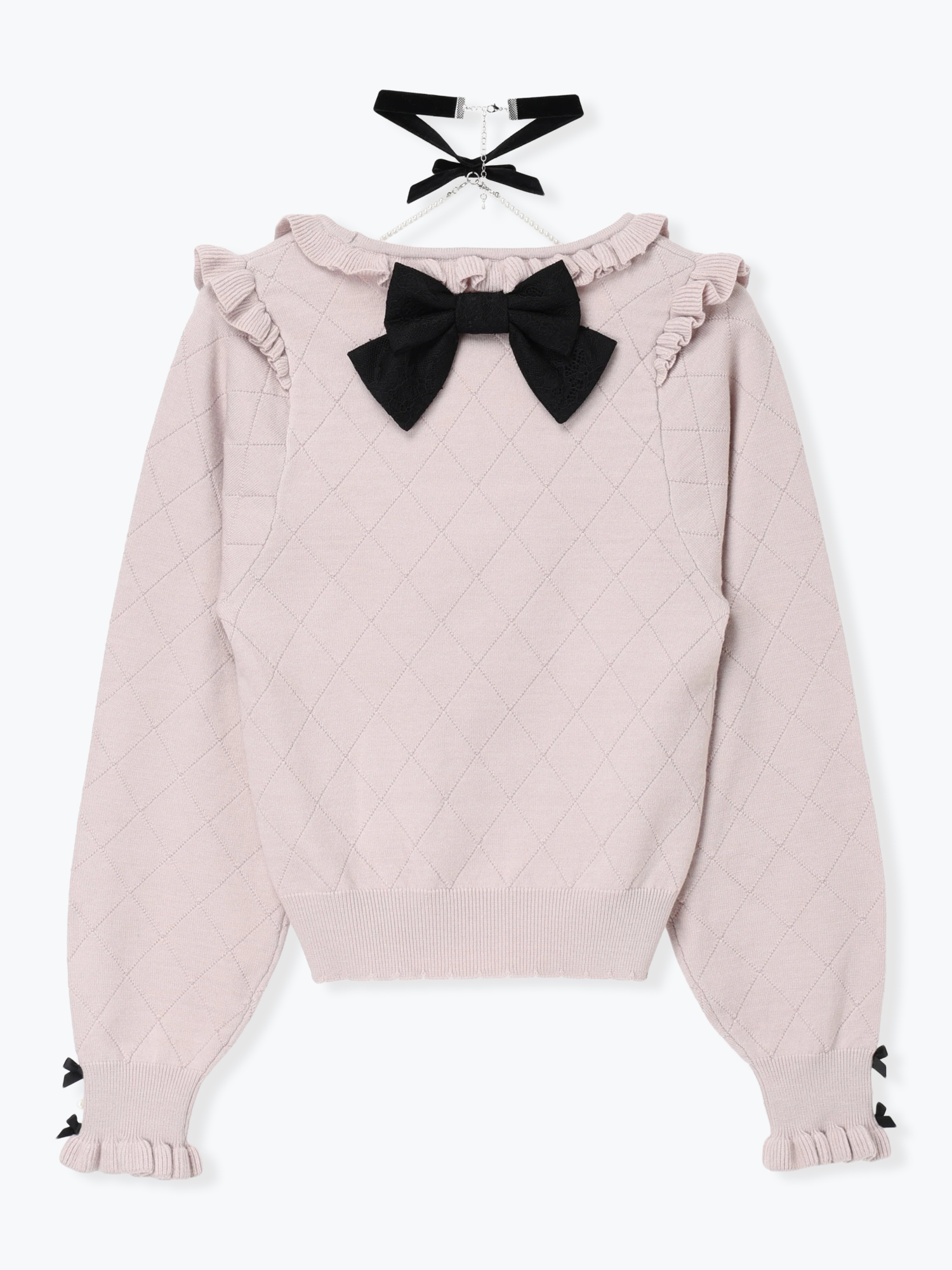 バックリボンベロアチョーカーニット（ニット・セーター｜オフホワイト