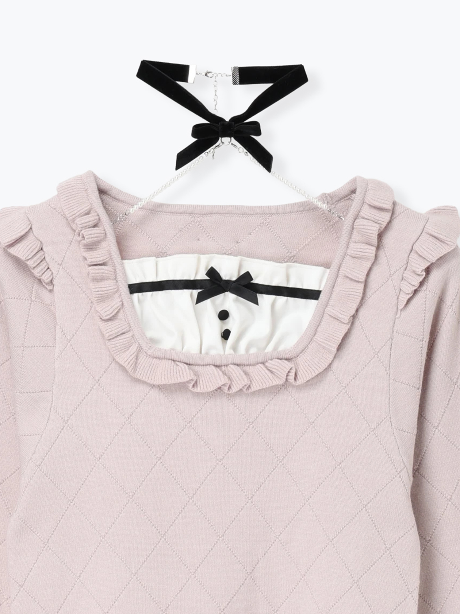 バックリボンベロアチョーカーニット（ニット・セーター｜オフホワイト