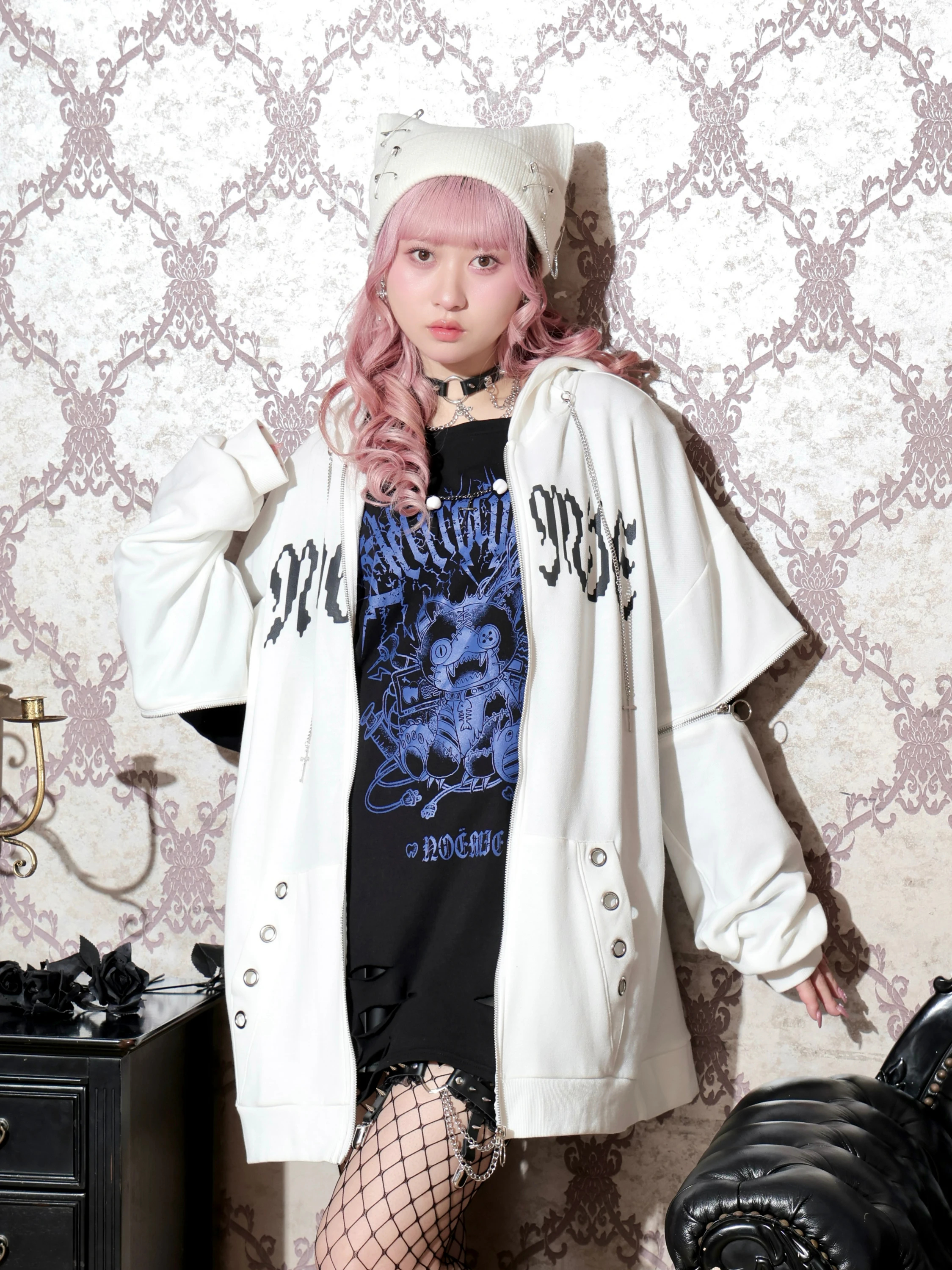 2WAYクロスチェーンユニセックスZIP裏毛パーカー（パーカー｜オフ