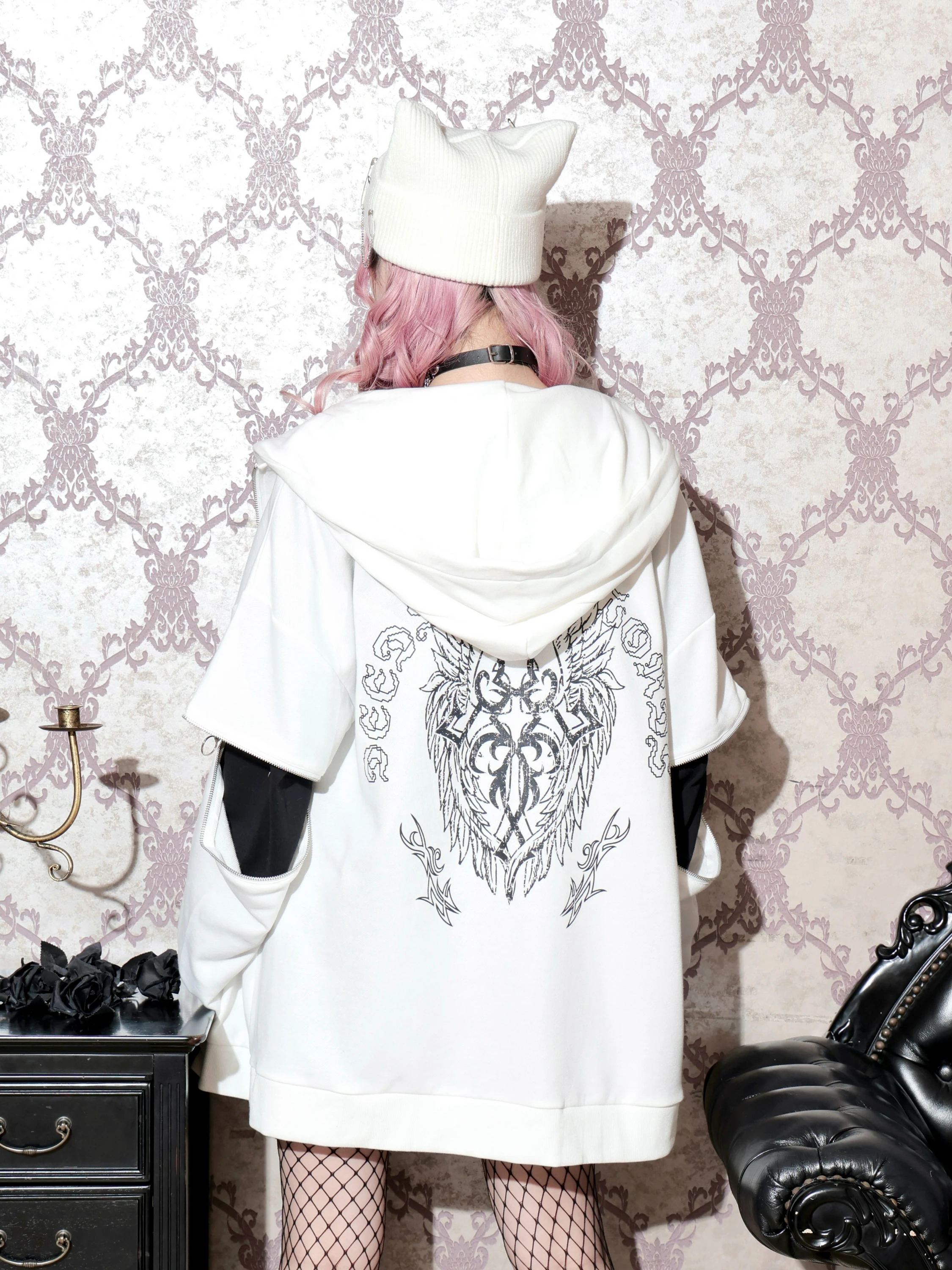 2WAYクロスチェーンユニセックスZIP裏毛パーカー（パーカー｜オフ