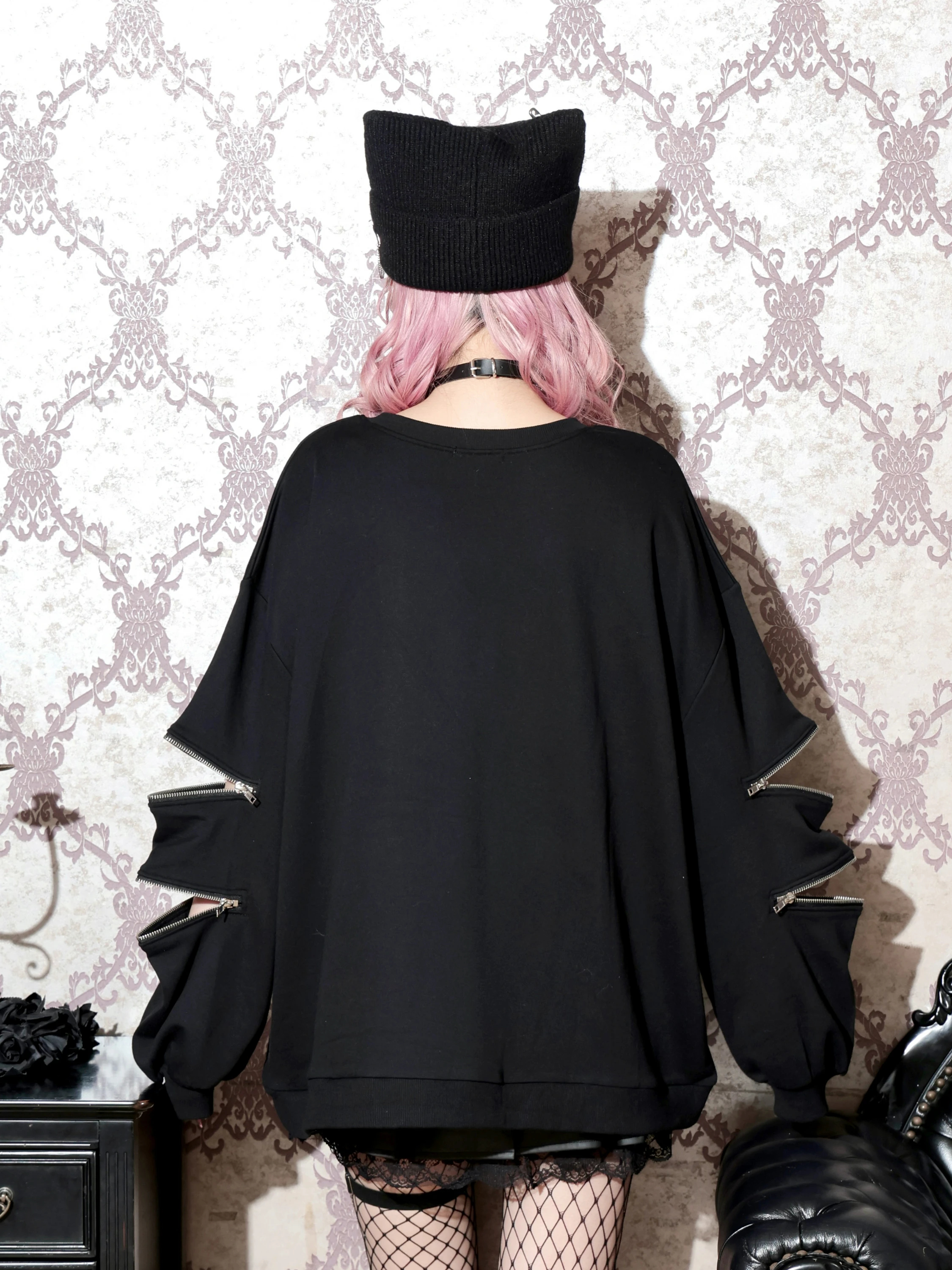 袖ファスナークロスプリントユニセックスプルオーバー（チュニック