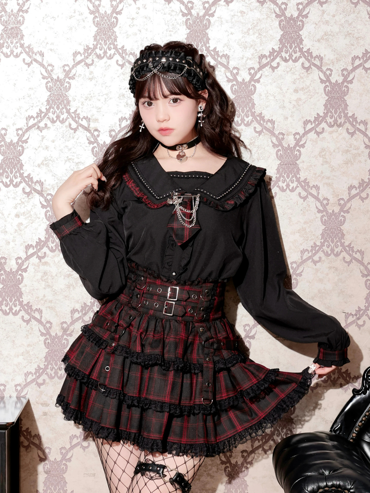 チェックフリルミニネクタイセーラーブラウス（シャツ・ブラウス｜オフ