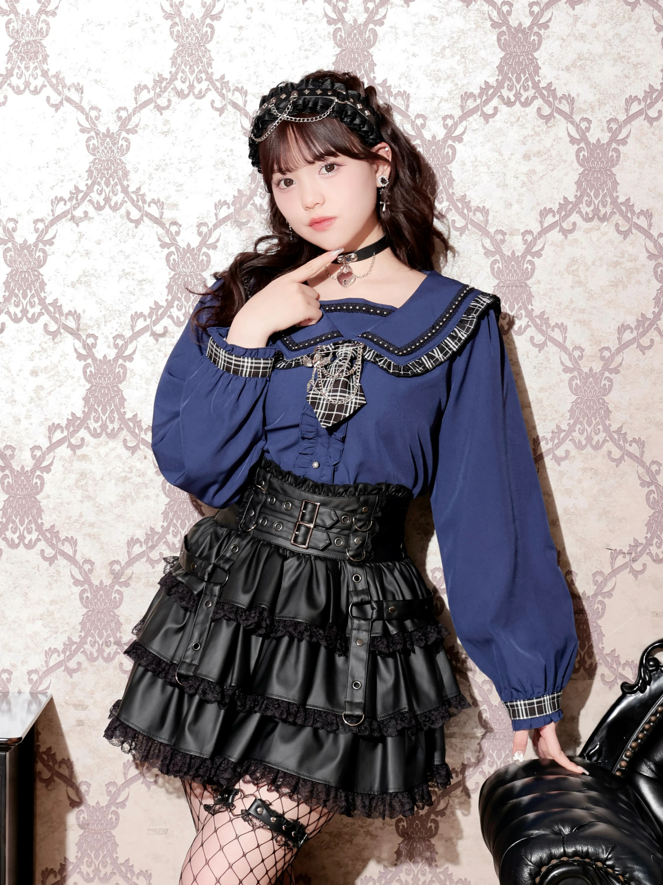 チェックフリルミニネクタイセーラーブラウス（シャツ・ブラウス｜オフ