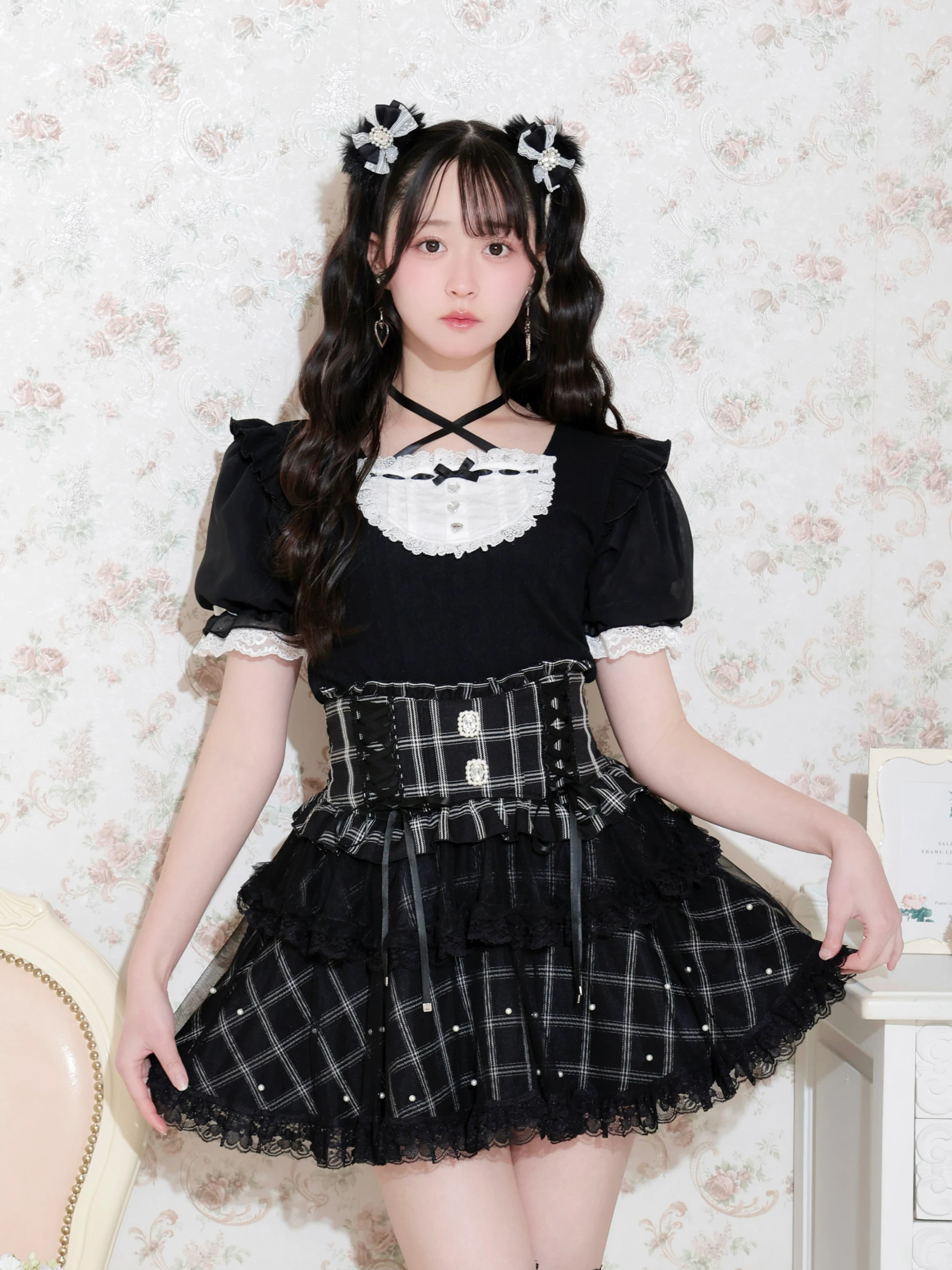 00s 希少 ozz croce チャーム付きレースアップ切り替えv系カットソー ⠀2023 Ozz collection 】 Oneste × Croce MIX Elegant flutteringly