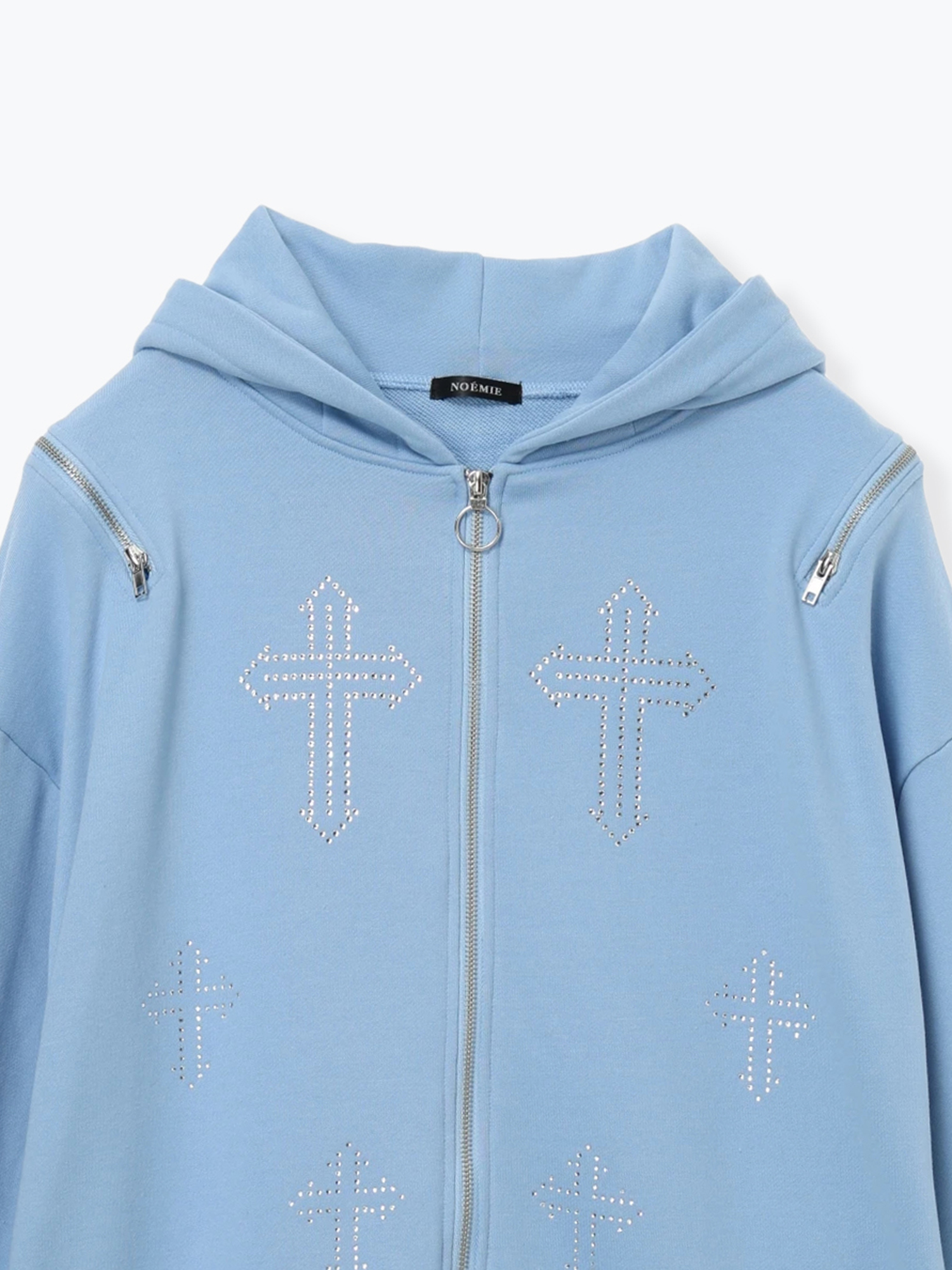 クロスラインストーンユニセックスZIP裏毛パーカー（パーカー｜オフ