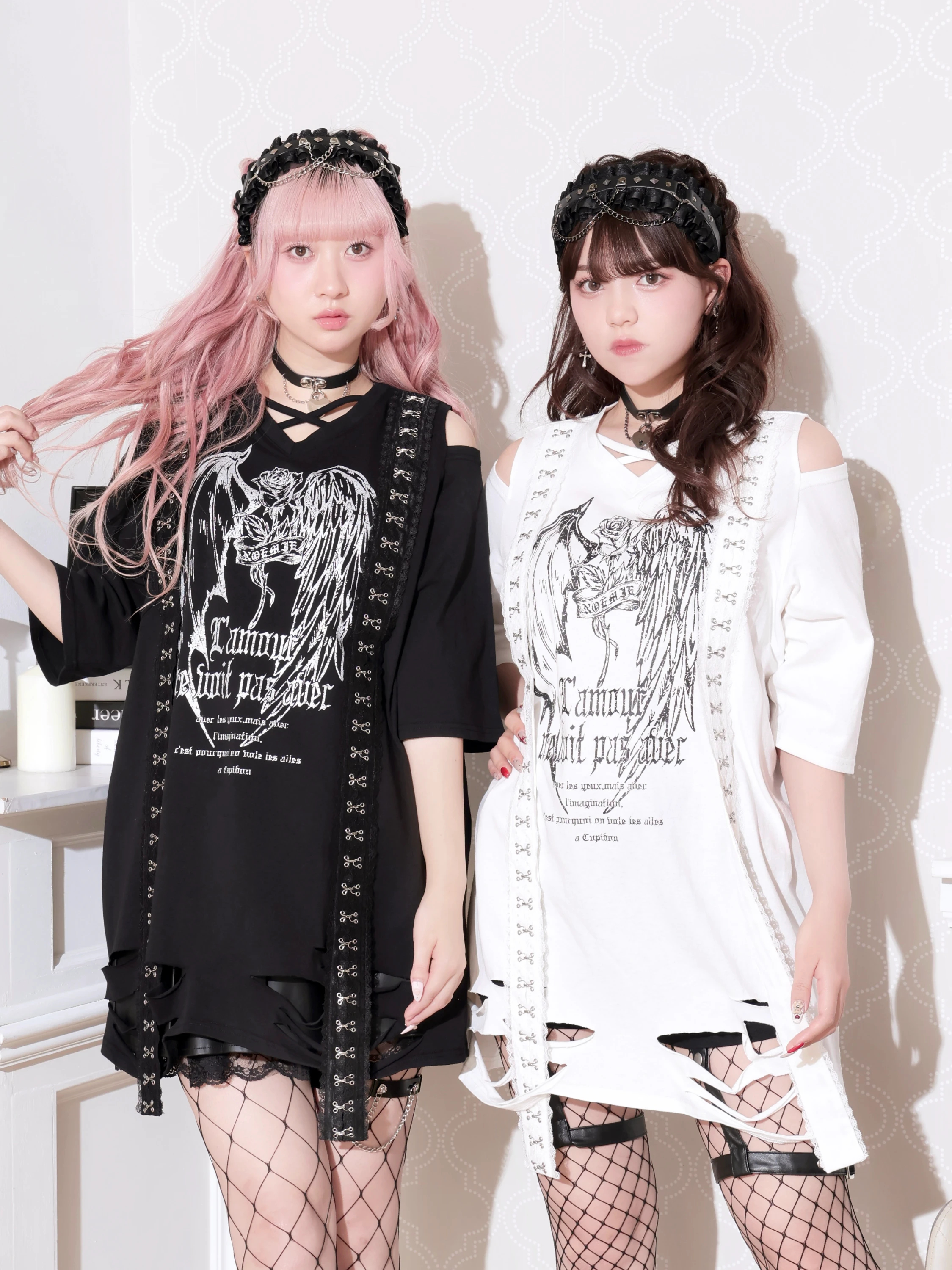 レースホックウィングダメージTシャツ（カットソー・Tシャツ｜オフ