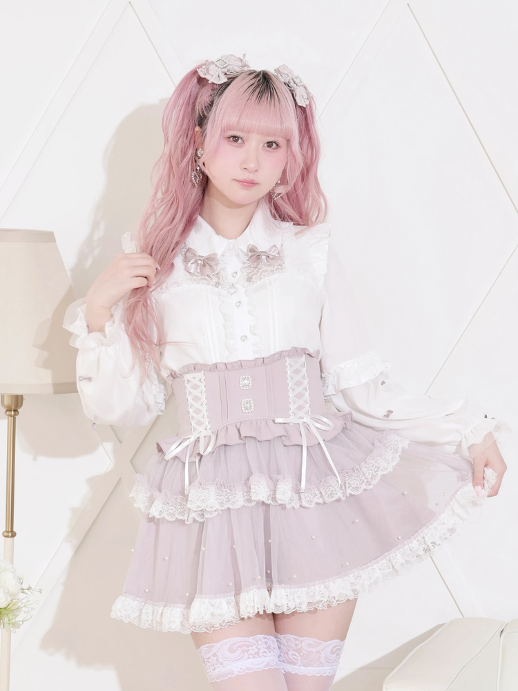 チャーム付きメニーリボンチュールブラウス（シャツ・ブラウス｜ピンク