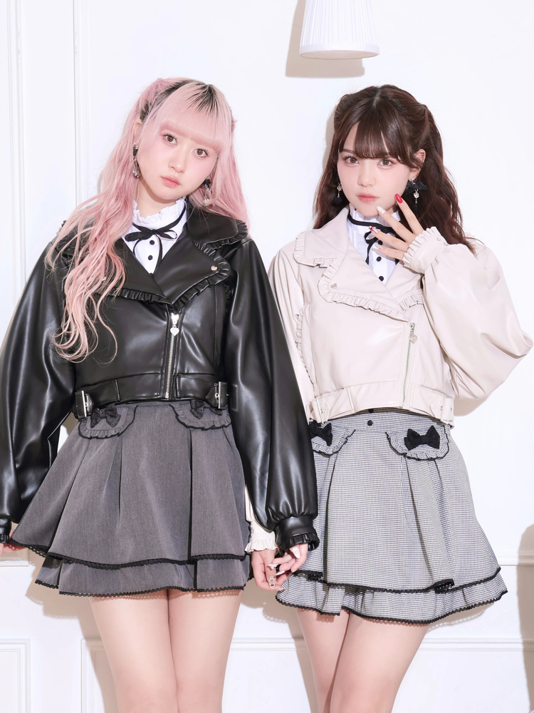 NOEMIE(ノエミー) |バックリボンフリルライダース合皮ジャケット