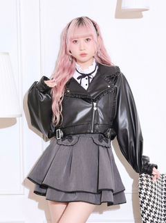 NOEMIE(ノエミー) |バックリボンフリルライダース合皮ジャケット