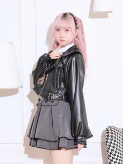 NOEMIE(ノエミー) |バックリボンフリルライダース合皮ジャケット