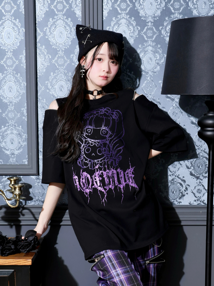 ロンリードールラメTシャツ（チュニック｜黒・紫・オフホワイト