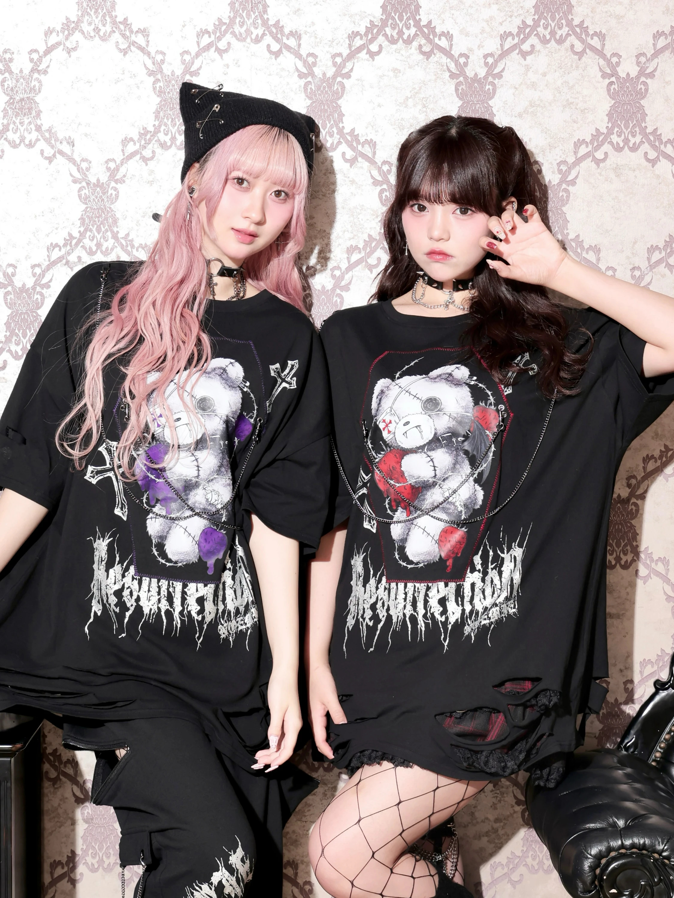 choco‼︎ muveil ファー付き MA-1 &JAM Tシャツ 病みくまチェーンユニセックスTシャツ（チュニック｜赤・紫・青