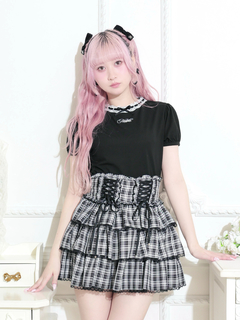 NOEMIE(ノエミー) |ハシゴレースフロントリボンロゴ刺繍Ｔシャツ