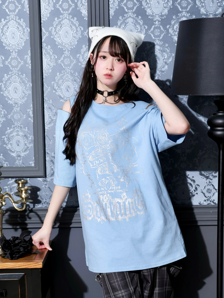バック羽刺繍肩ZIPユニセックスTシャツ（カットソー・Tシャツ｜オフ