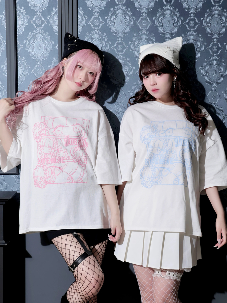 ロンリードール3コマTシャツ（カットソー・Tシャツ｜サックス・ピンク 