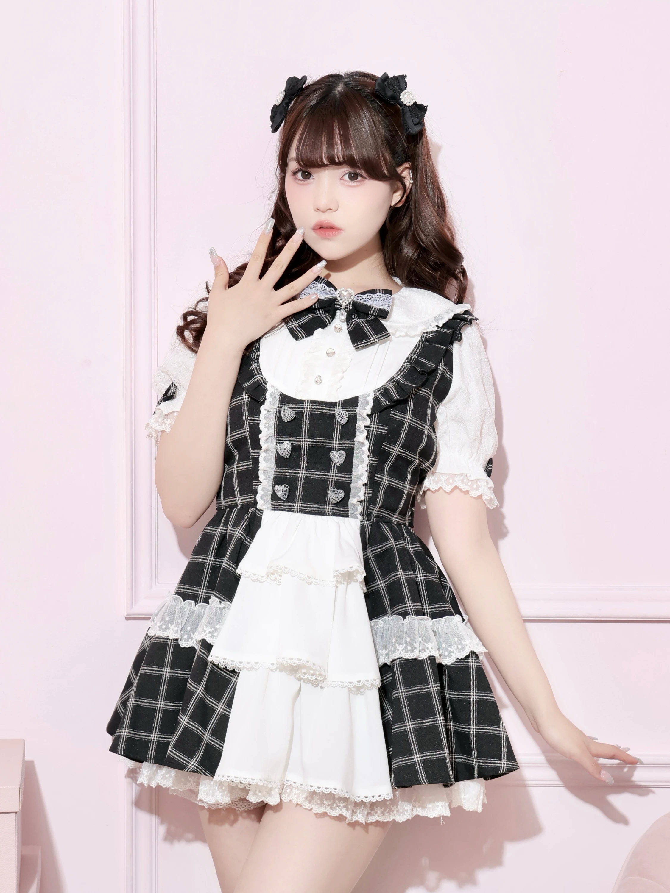 フリルヨークフロントティアードワンピース（ミニワンピース｜ピンク
