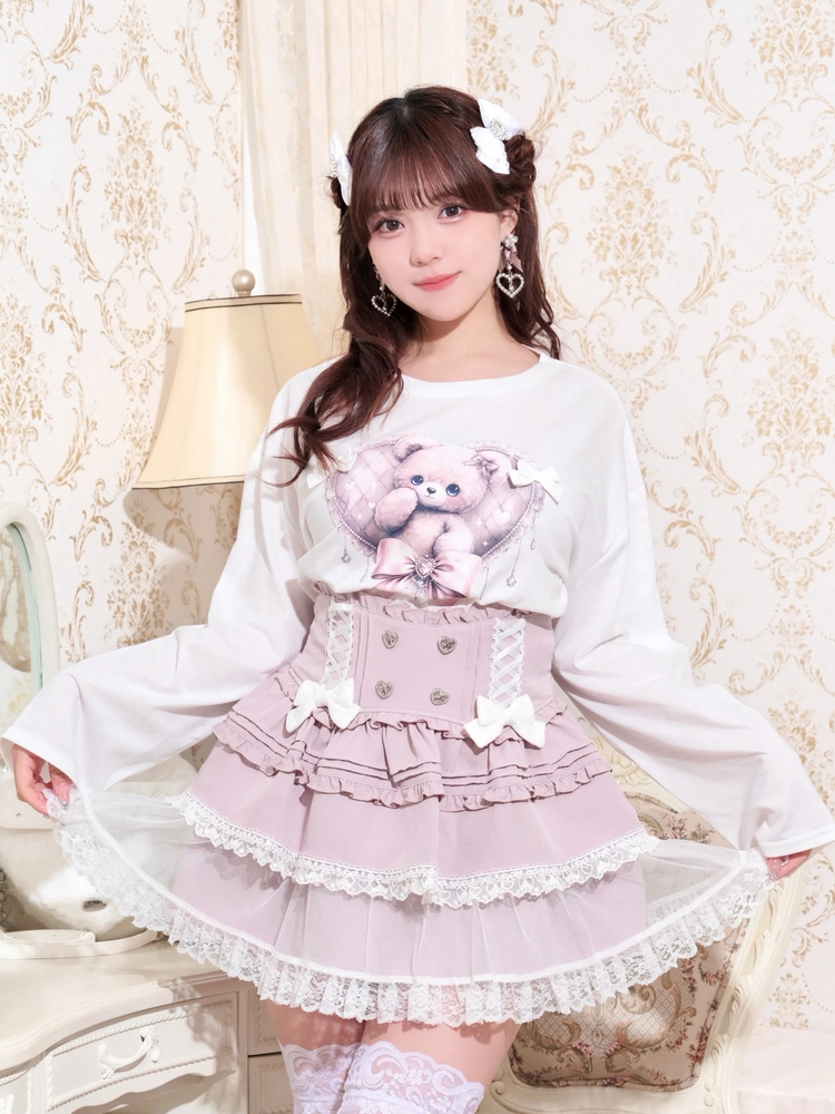 Yori フリルポケット付きピンクノーカラージャケット バックリボンフリルライダース合皮ジャケット（ジャケット・ブルゾン