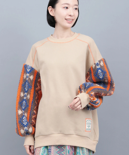 裏起毛×ボアスリーブプルオーバー